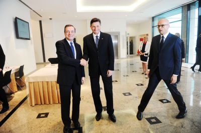 Mario Draghi, predsednik ECB, med nedavnim obiskom v Sloveniji.