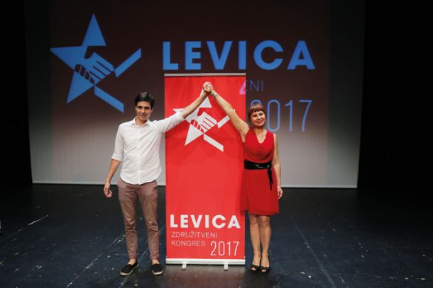Foto tedna: Luka Mesec in Violeta Tomić po združitvi IDS in TRS v novo stranko Levica, naslednico koalicije Združena levica.