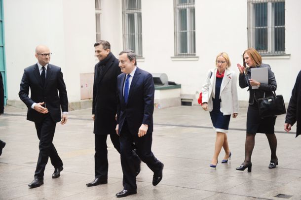 Guverner Boštjan Jazbec ob obisku predsednika evropske centralne banke (ECB) Maria Draghija v Ljubljani 2. februarja 2017 