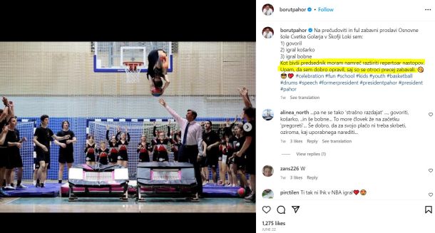 Pahorjeva objava na Instagramu
