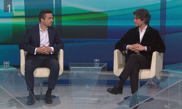 Matej Tonin in Luka Mesec v oddaji Arena na TV Slovenija