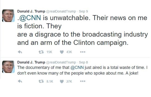 Donald Trump je na Twitterju brez dlake na jeziku ... in včasih tudi še brez česa drugega. 