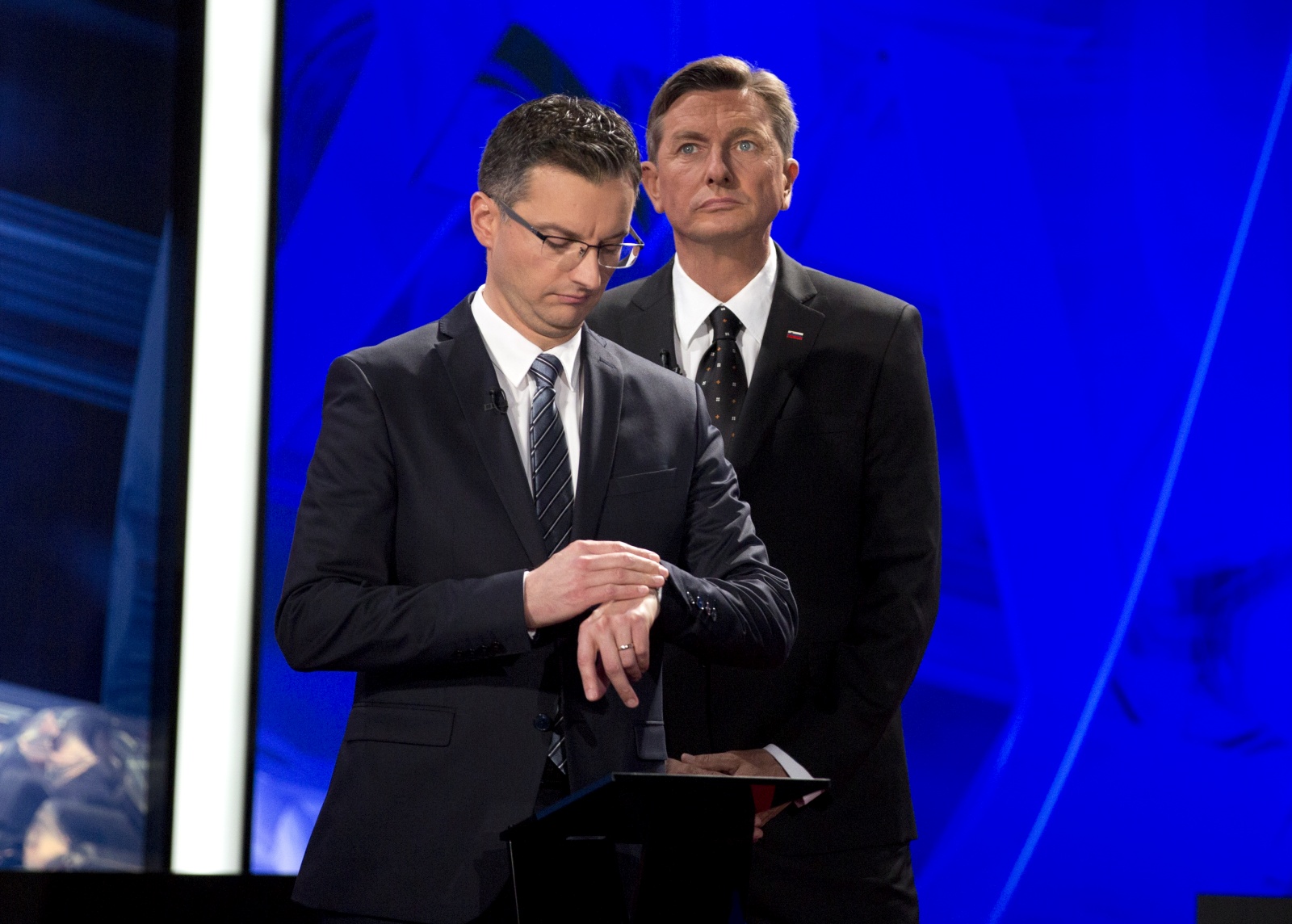 Marjan Šarec in Borut Pahor čakata na uradne rezultate predsedniških volitev ...