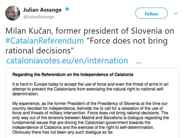 Julian Assange o sporočilu Milana Kučana na Twitterju
