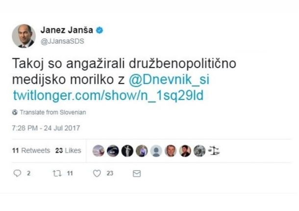 Janez Janša na Twitterju ne more brez žaljenja novinark. Morda bo na sodišču tudi zaradi tega tvita izgubil še kakšno tožbo.