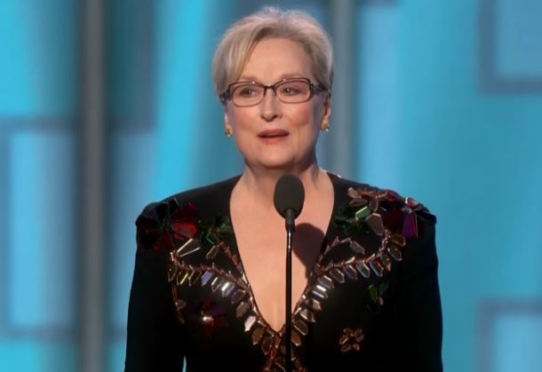Mery Streep med govorom na podelitvi zlatih globusov