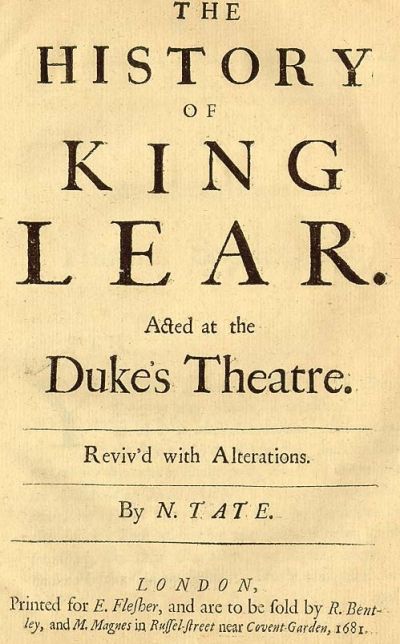 Naslovnica tragedije King Lear, ki jo je leta 1605/1606 napisal William Shakespare