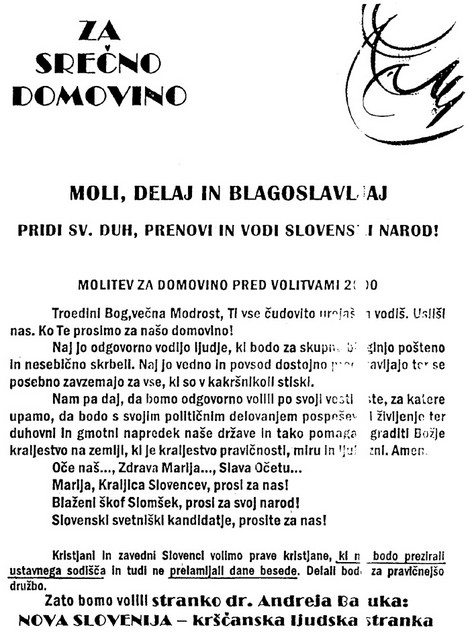 Odkrita cerkvena agitacija - poslanica, ki so jo dobili pri nedeljski maši 8. oktobra 2000 v Hrušici na Gorenjskem.