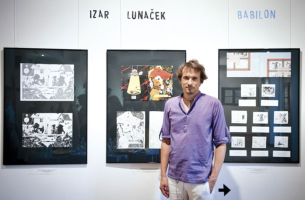 Avtor Izar Lunaček, otvoritev razstave Babilon, KUD France Prešeren, Ljubljana