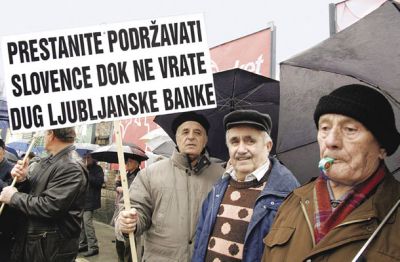 Opeharjeni varčevalci Ljubljanske banke v Sarajevu na demonstracijah leta 2007