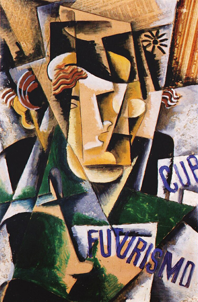 Portret kubo-futurista (1915) Ljubov Popove, ene najodličnejših predstavnic ruske avantgarde; nove oblike izraza je iskala tudi v suprematizmu in konstruktivizmu