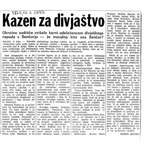 Zapis o Šenčurski noči leta 1975