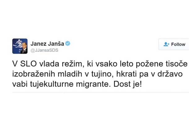 Janšev tvit 29. 2. 2016