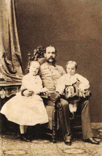 Franc Jožef s hčerko Giselo in sinom Rudolfom, fotografija, Ludwig Angerer, okrog 1860