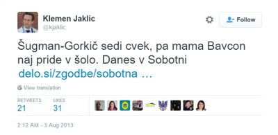 O odnosu ddr. Jakliča do slovenske pravne in politične javnosti nekaj povedo tudi njegovi zapisi na Twitterju.