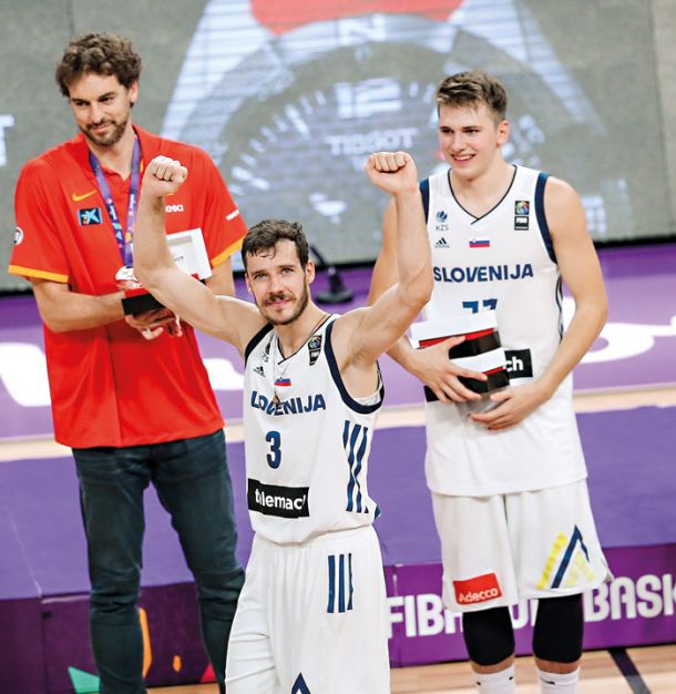 Trije izmed najboljše peterke prvenstva: Španec Pau Gasol, mladi Luka Dončić in MVP prvenstva Goran Dragić