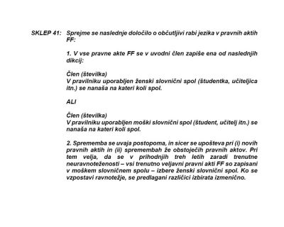 Sklep senata Filozofske fakultete o občutljiv rabi jezika v pravnih aktih