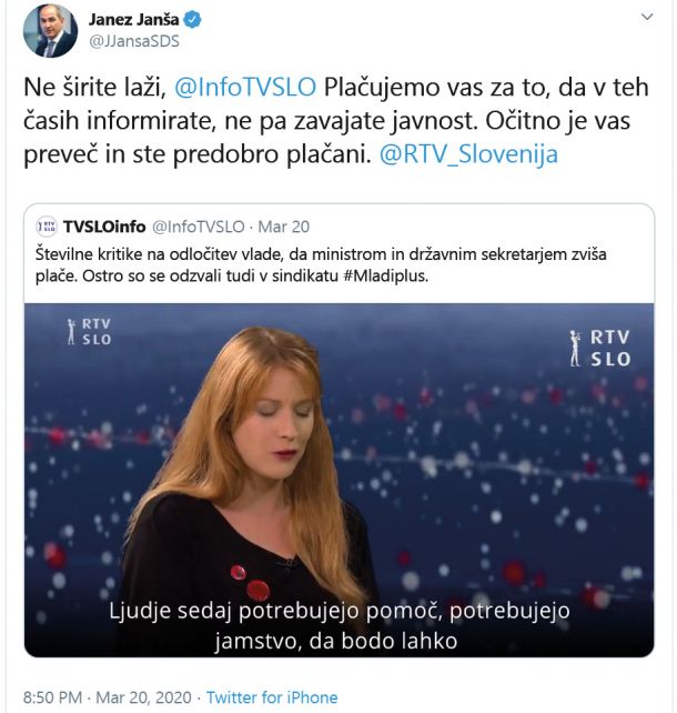 Ko si je Janševa vlada sredi najhujše zdravstvene krize in gospodarske negotovosti zvišala plače, je TV Slovenija seveda poročala o tem. In si prislužila nedvoumne grožnje s čistkami.