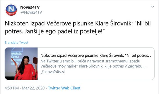 Janša je z odzivom pribočnikov, kot je Vinko Gorenak, najnazorneje potrdil, da je v nedolžni šali Večerove novinarke Klare Širovnik več kot le zrno resnice. Zanjo si je prislužila najbolj pritlehne komentarje, seveda se je gonji pridružila Nova24TV.