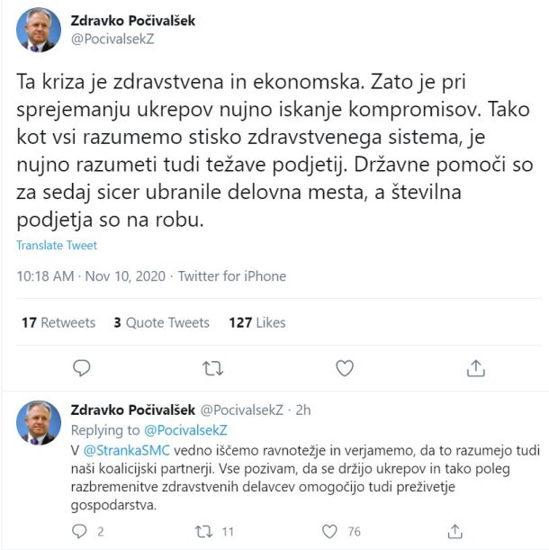 Današnji zapis na Twitterju ministra za gospodarstvo RS 