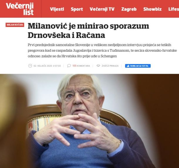 Intervju s Kučanom je objavljen tudi na spletni strani hrvaškega časnika Večernji list