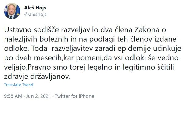 Tvit ministra za notranje zadeve 