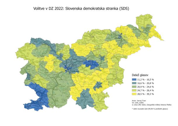 Slovenska demokratska stranka ima največ podpornikov na podeželju, najuspešnejša je bila na vzhodu in v nekaterih volilnih okrajih, ki mejijo na Hrvaško.