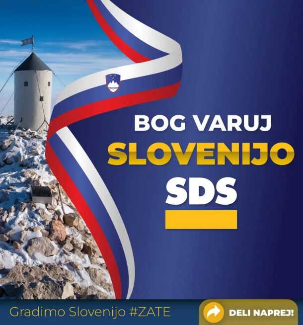 Slogan SDS s plakatov: očitna apropriacija Boga za propagandne potrebe