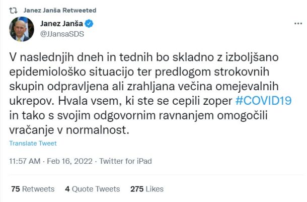 Današnji tvit predsednika vlade