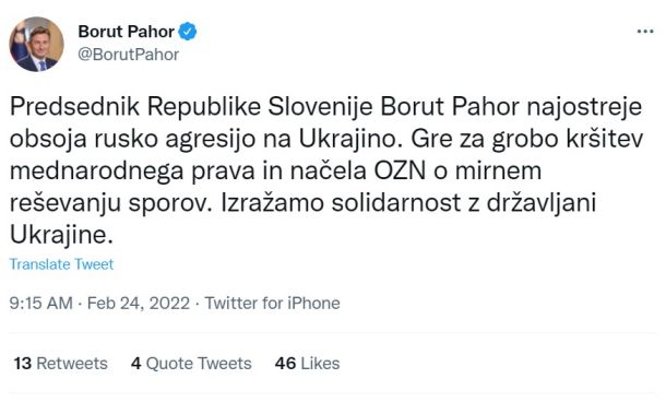 Pahorjev zapis na Twitterju