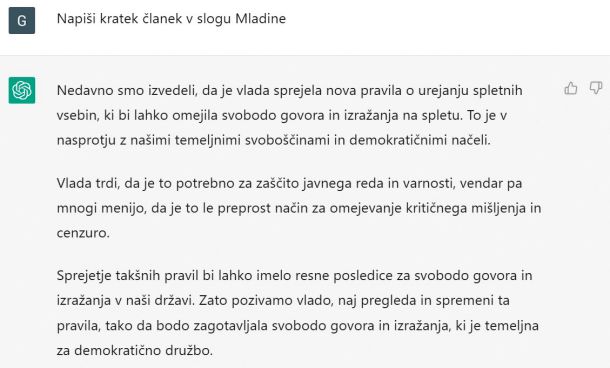 Program ChatGPT smo prosili, naj napiše kratek članek v slogu tednika Mladina.