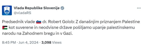 Objava slovenske vlade na omrežju X