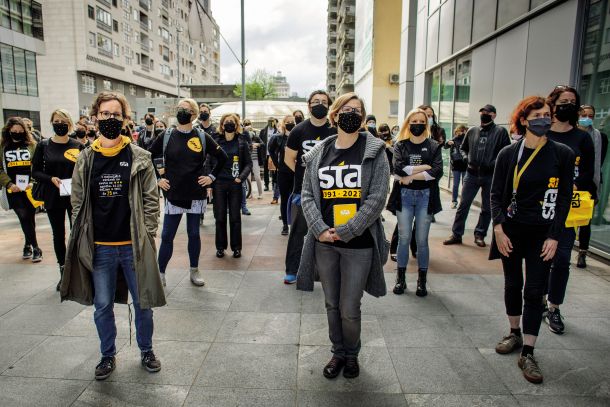 Začetek kampanje Za obSTAnek pred sedežem Slovenske tiskovne agencije (STA), Ljubljana, 3. maj 2021