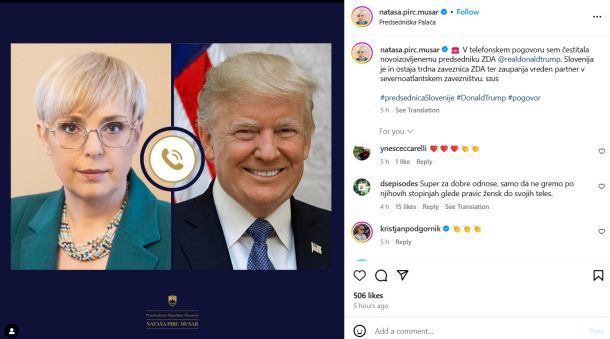 Objava predsednice republike Nataše Pirc Musar na Instagramu