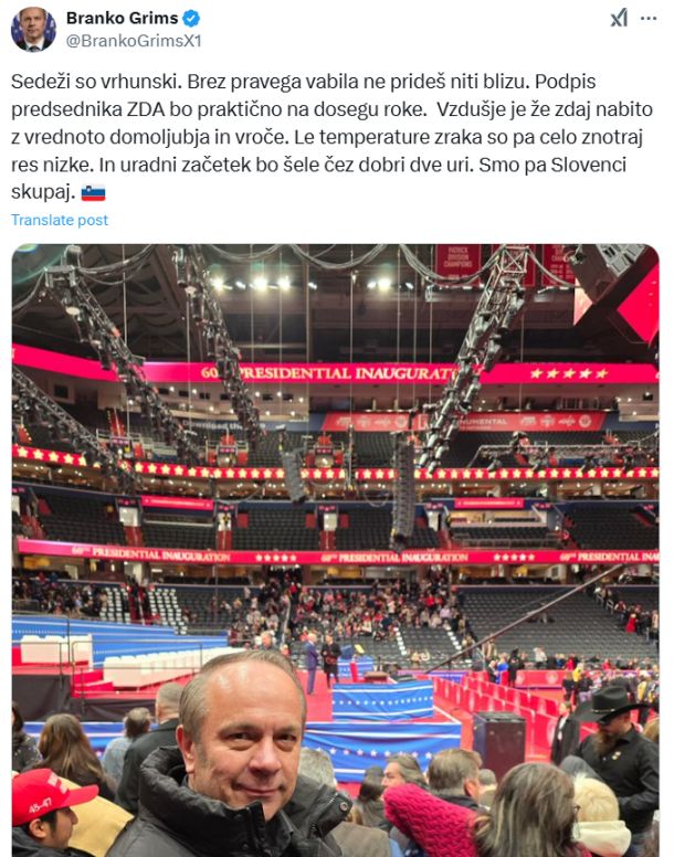 Branko Grims na inavguraciji, pripravljen na Trumpov podpis