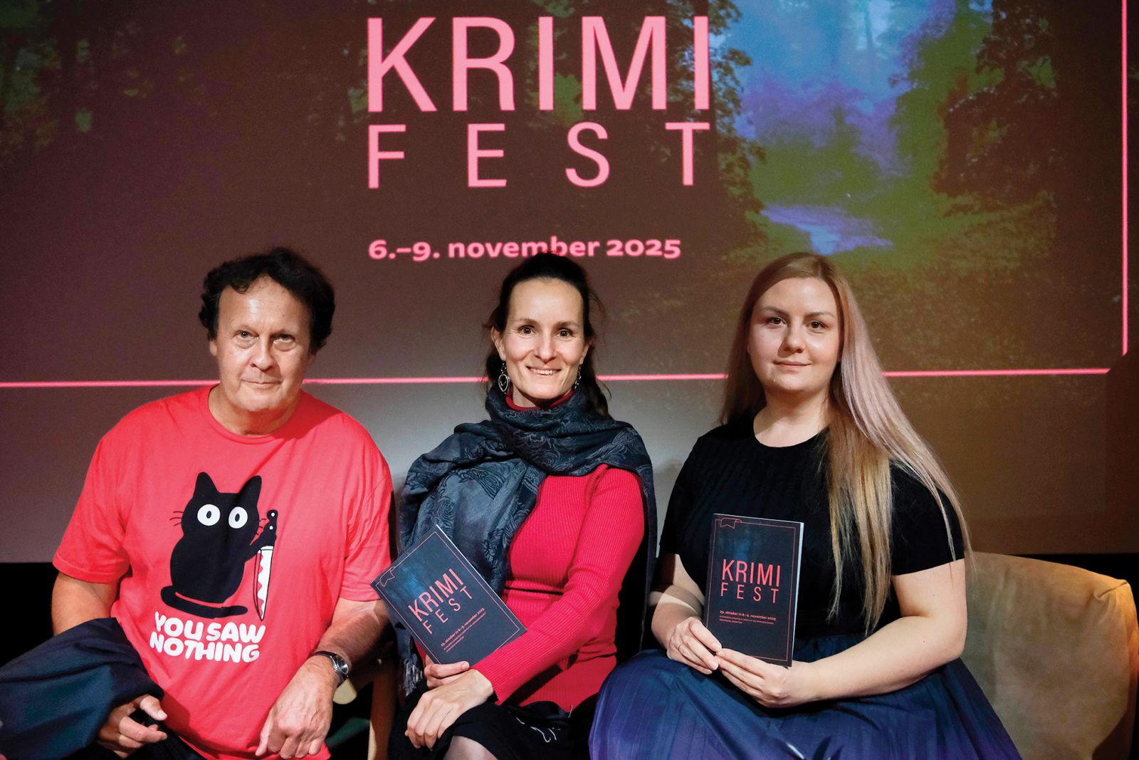 Andrej Blatnik, Maša Jelušič, Karmen Petric, Krimifest, Vodnikova domačija, LJ J | Janez Zalaznik